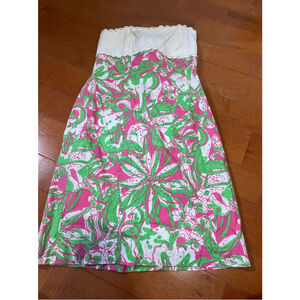 Women's Lilly Pulitzer Strapless Dress Size 0 Pink Green Floral